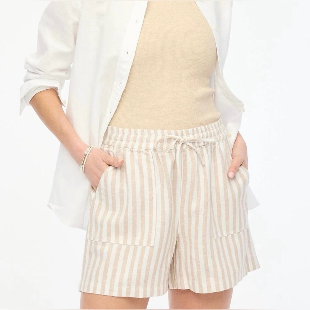 J. Crew Tan and White Striped Linen Shorts